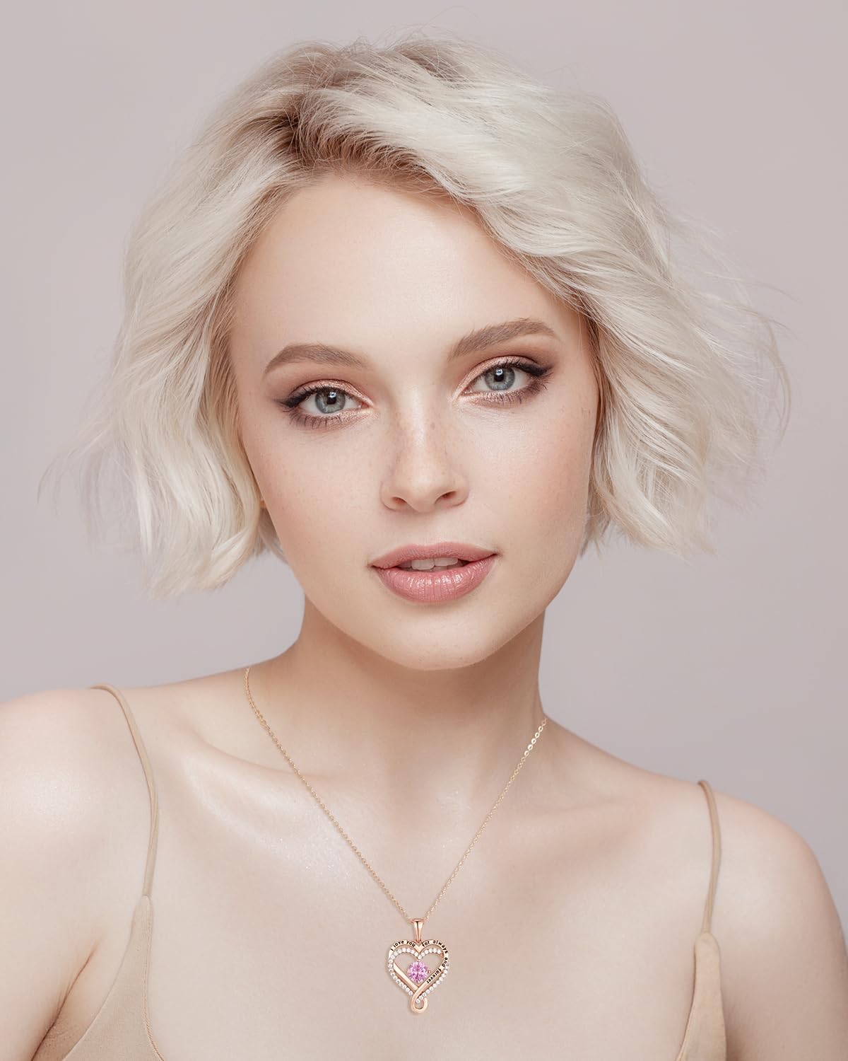 Mkhhy Infinity Heart Necklaces for Women 18K Rose Gold Anniversary Birthday Gifts for Women Wife I Love You Birthstone Jewelry for Her Girlfriend Mom Daughters