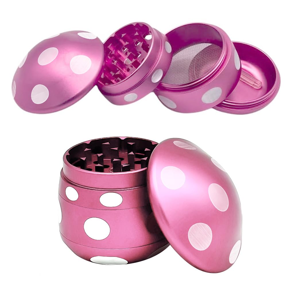 Hojalis Herb Grinder, 2.5”Mushroom Shaped Metal Grinder, 4 Layers Tobacco Grinder with Magnetic Top & Pollen Screen, 25 Grinding Teeth Metal Herbal Grinders with Pollen Scraper for Spice Mill