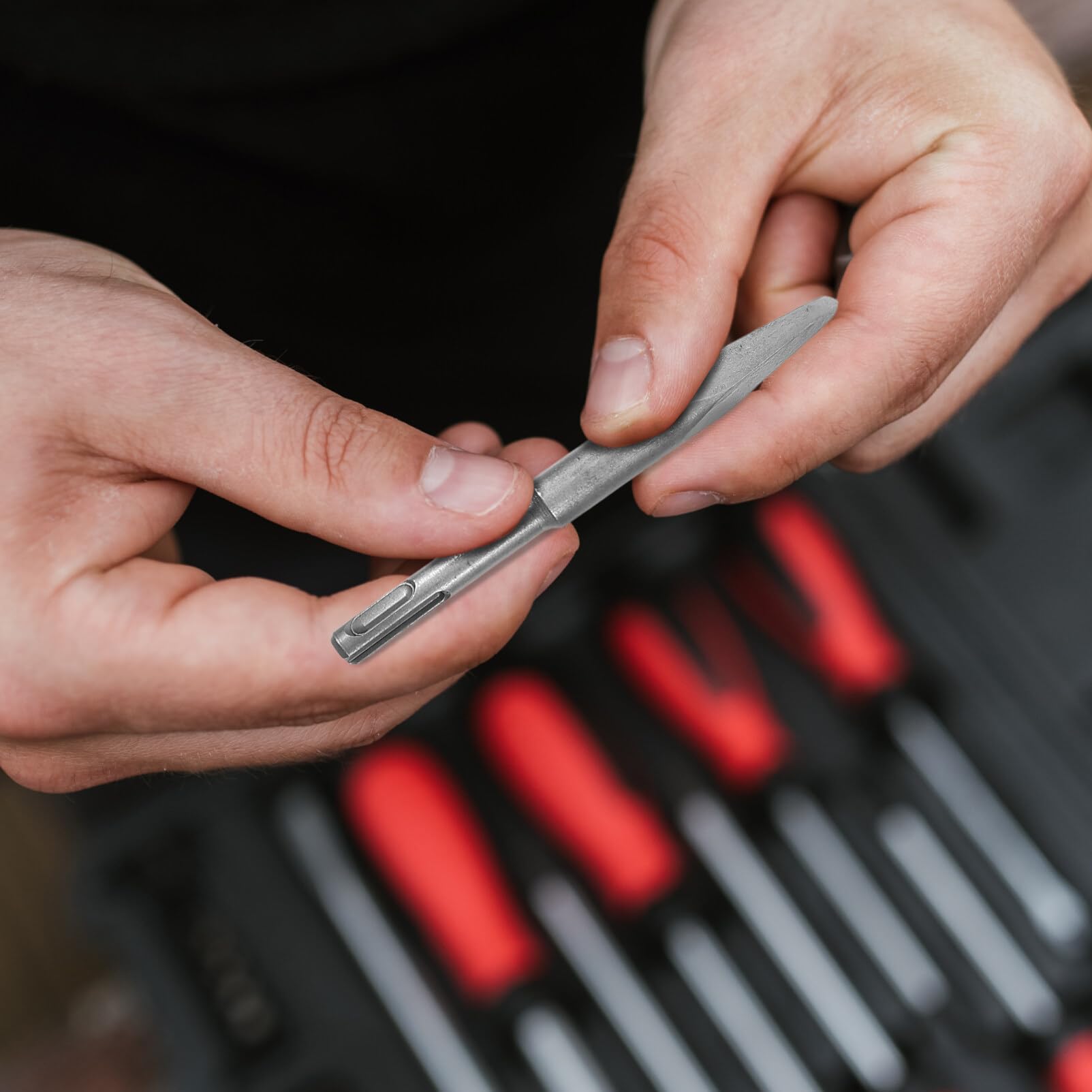Set 5 Pezzi Scalpelli per Calcestruzzo Punte da Trapano in Acciaio, Operazione Stabile e Posizionamento Accurato Custodia Portatile per Lavori su Pareti in Cemento