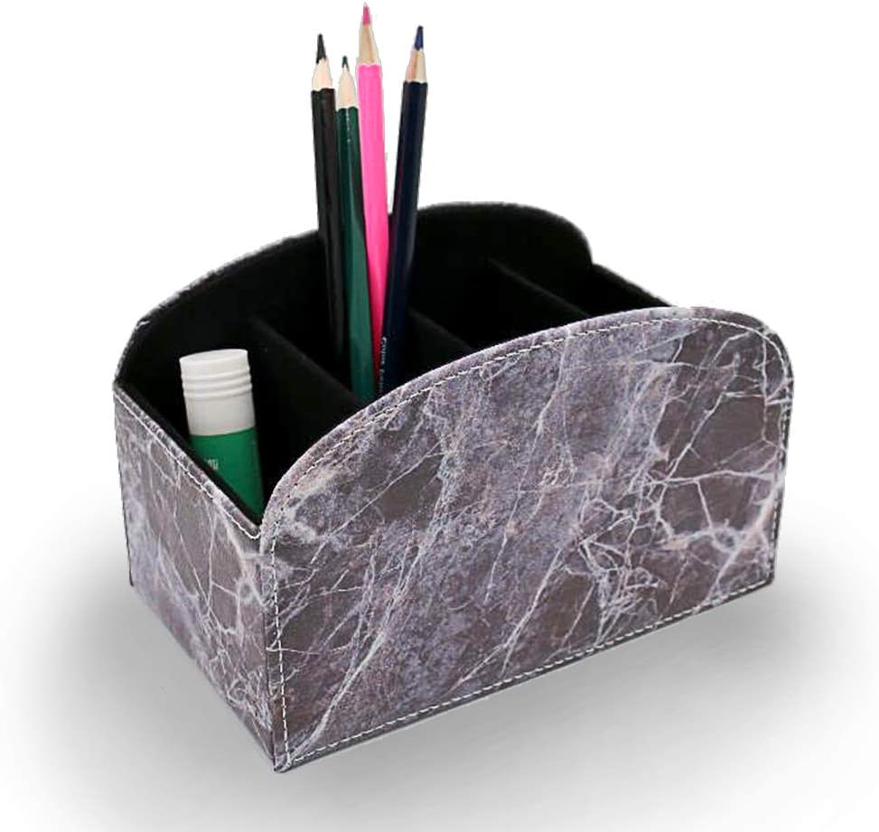 Fosinz TV Media Storage Organizer Remote Control Holder Stable PU Leather Control Caddy with 5 Spacious Compartments (Brown Marble, 1) : Home & Kitchen