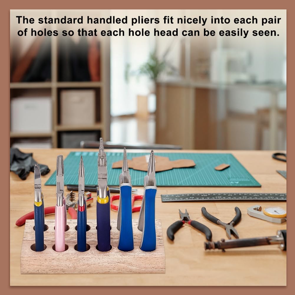 FINGERINSPIRE Wood Rectangular Pliers 12-Hole Storage Plate 6.2x3x0.9Inch Wooden Plier Organizers Cord Hider Pliers Stand Plier Racks Block Holder for Pliers Storage and Management