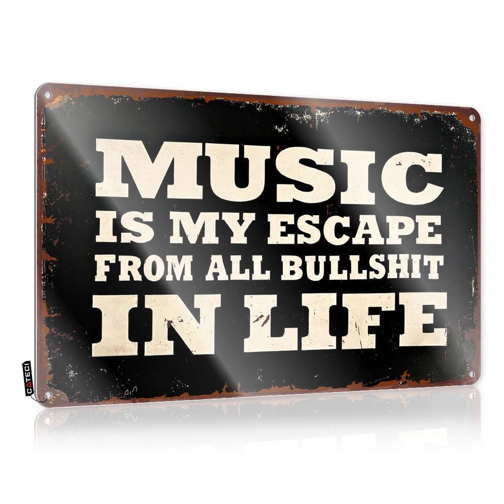 Metal Sign Danger With Guns Folded Edge & Rustic Horseshoe Decor Flat Print | Western Bedroom Wall Music Is My Escape From All Bullshit In Life - Positive Mechanics Quotes
