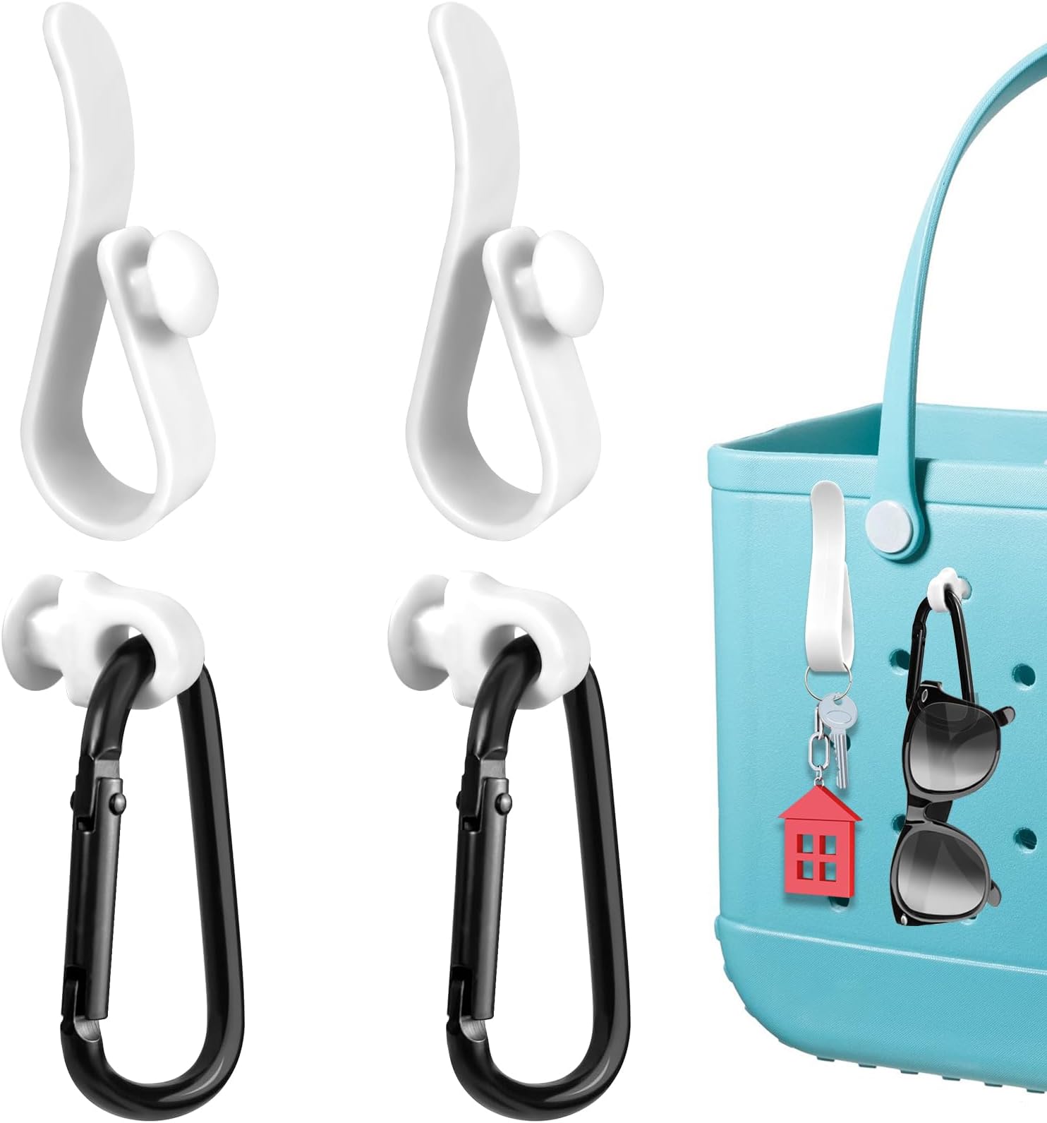 4Pcs Hooks Set Accessories Compatible for Bogg Bag, Insert Carabiner Key Chain Holder Charms, Compatible for Small & Large Beach Bags