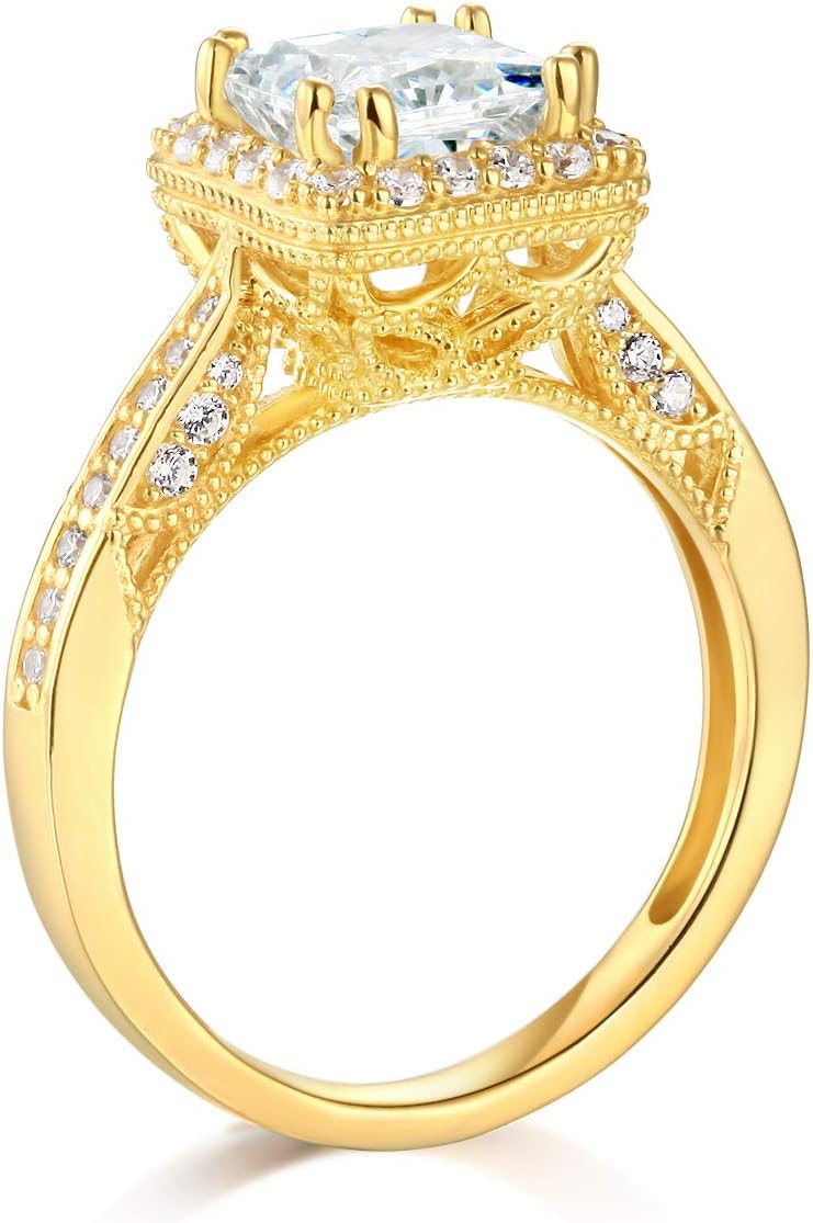 Wellingsale Ladies Solid 14k Yellow -OR- White Gold Polished CZ Cubic Zirconia Princess Cut Halo Engagement Ring with Side Stones