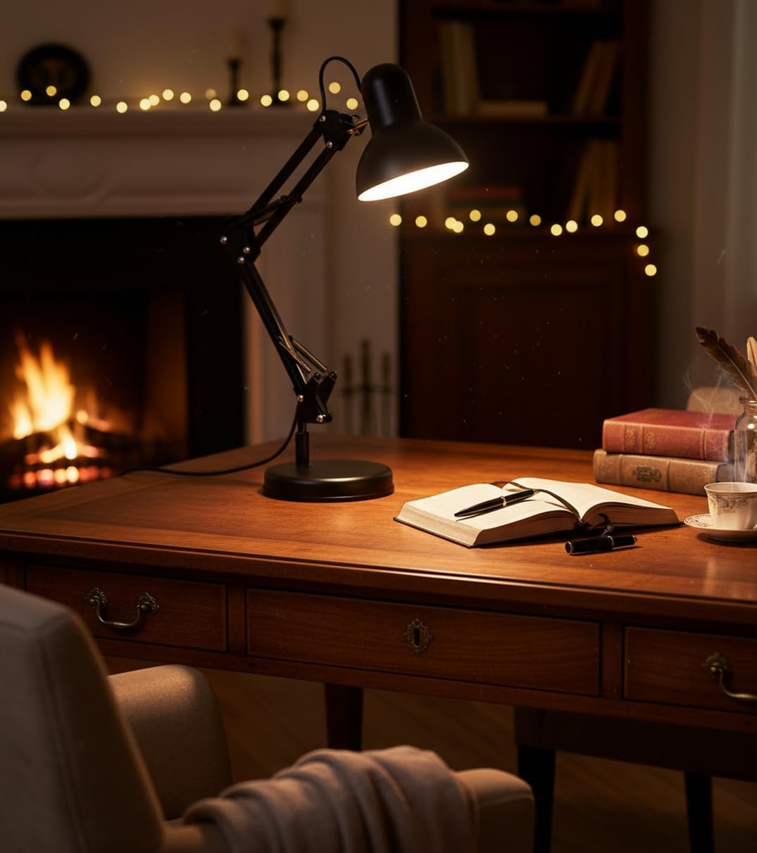 BEL AIR HOME - Lámpara de Escritorio LED Vintage Retro Articulada | Flexo Antigona Ajustable para Estudio y Lectura | Iluminación E27, Negro, Metal