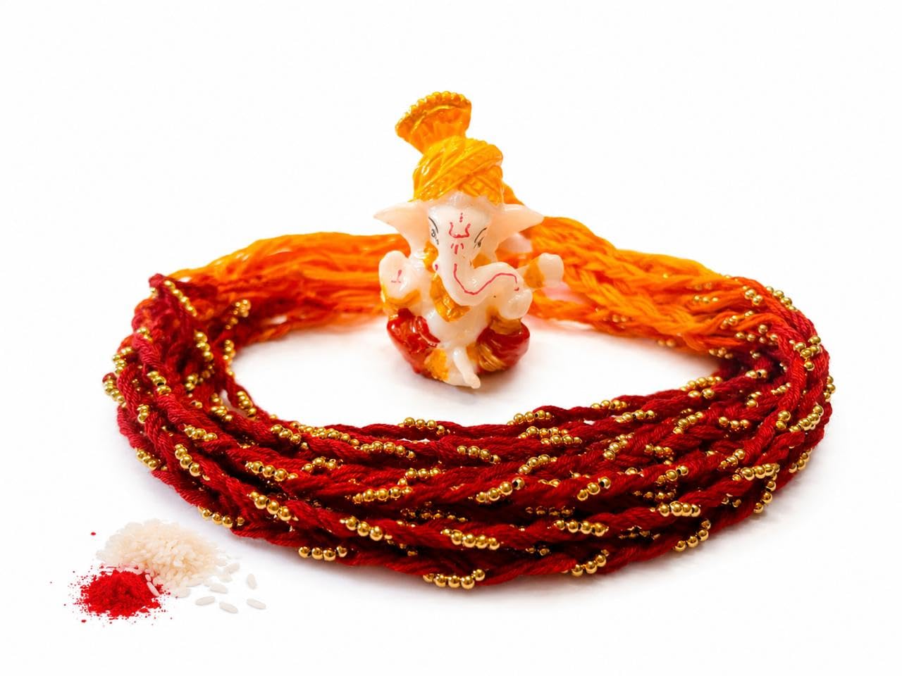 Evisha 12 Pcs Simple Elegant Moli Thread Rakhi With Ganesh Murti For Brother Rakhi For Bhaiya with Roli Chawal Packet-image-16