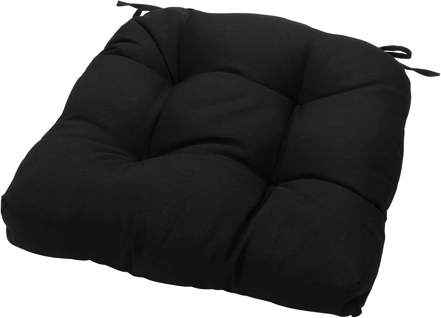 Magpie Fabrics Patio Tufted Seat Cushions 19"x19" with Ties, 2 Pack, U-Shape Waterproof Outdoor/Indoor Chair Pads for Garden Dining Office, Tatami Floor Pillow Meditation(Black Olefin)