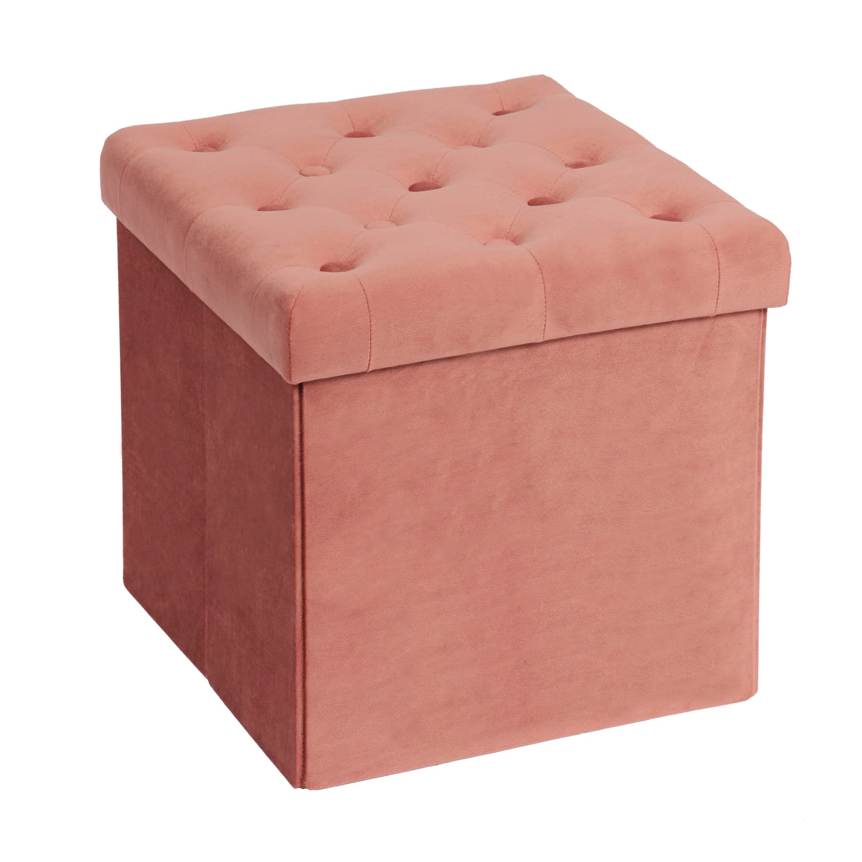 B FSOBEIIALEO Storage Ottoman Cube, Velvet Tufted Folding Ottomans with Lid, Footstool Rest Padded Seat for Bedroom (Warm Red, Medium)