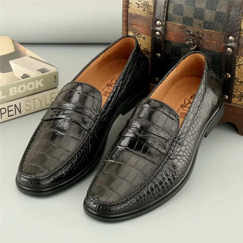 Business Casual Style Authentic Exotic Crocodile Skin Men Dress Loafers Genuine Real Alligator Leather Male Slip-on Black Shoes2