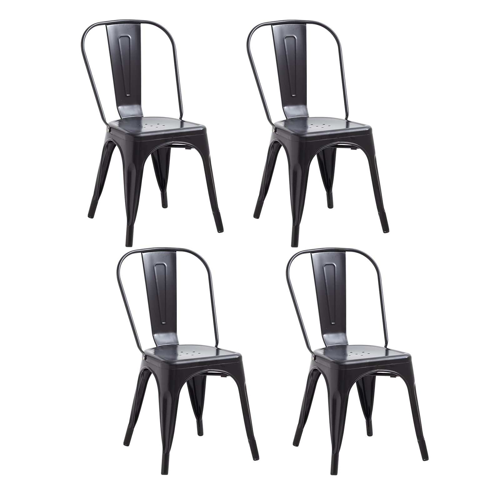 JZGORC Juego de 4 Sillas de Comedor de Estilo Industrial Retro, Aspecto de Metal, Diseño Apilable, Sillas para Pestaurantes, Bistrós, Cafeterías, Bodas en el Jardín - Negro