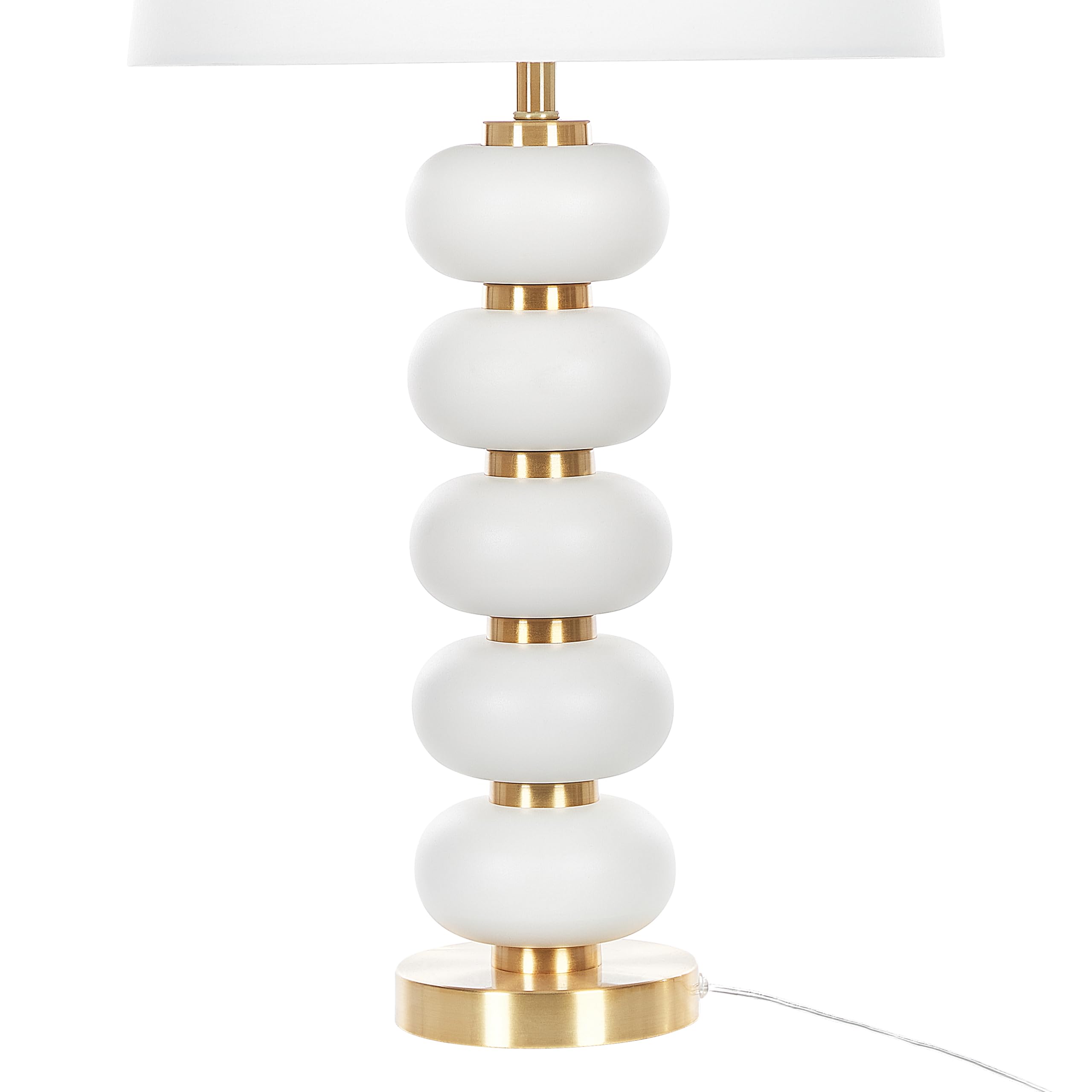 Moderne Tischleuchte Stahlsockel Stoff-Lampenschirm 80 cm weiß / gold Frio