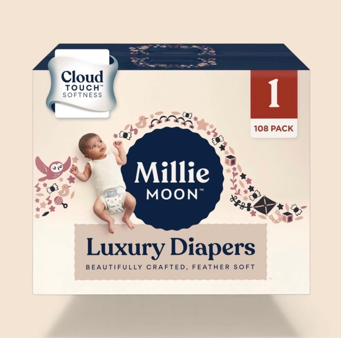 Millie Moon Luxury Diapers (Size_1 /Count_108) daiper Range 6_11 lbs,