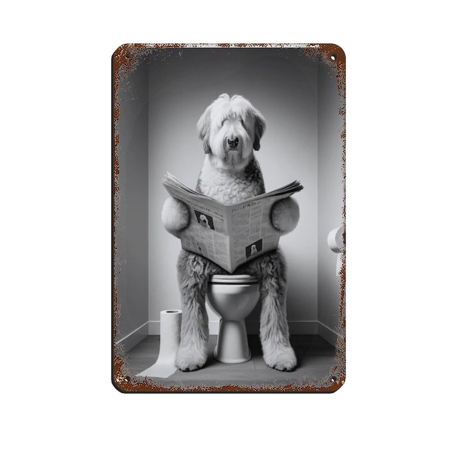 Old English Sheepdog,Bathroom Art Poster Tin Sign Vintage Metal Pub Club Cafe Bar Home Wall Art Decoration Poster Retro 8x12inch(20x30cm)