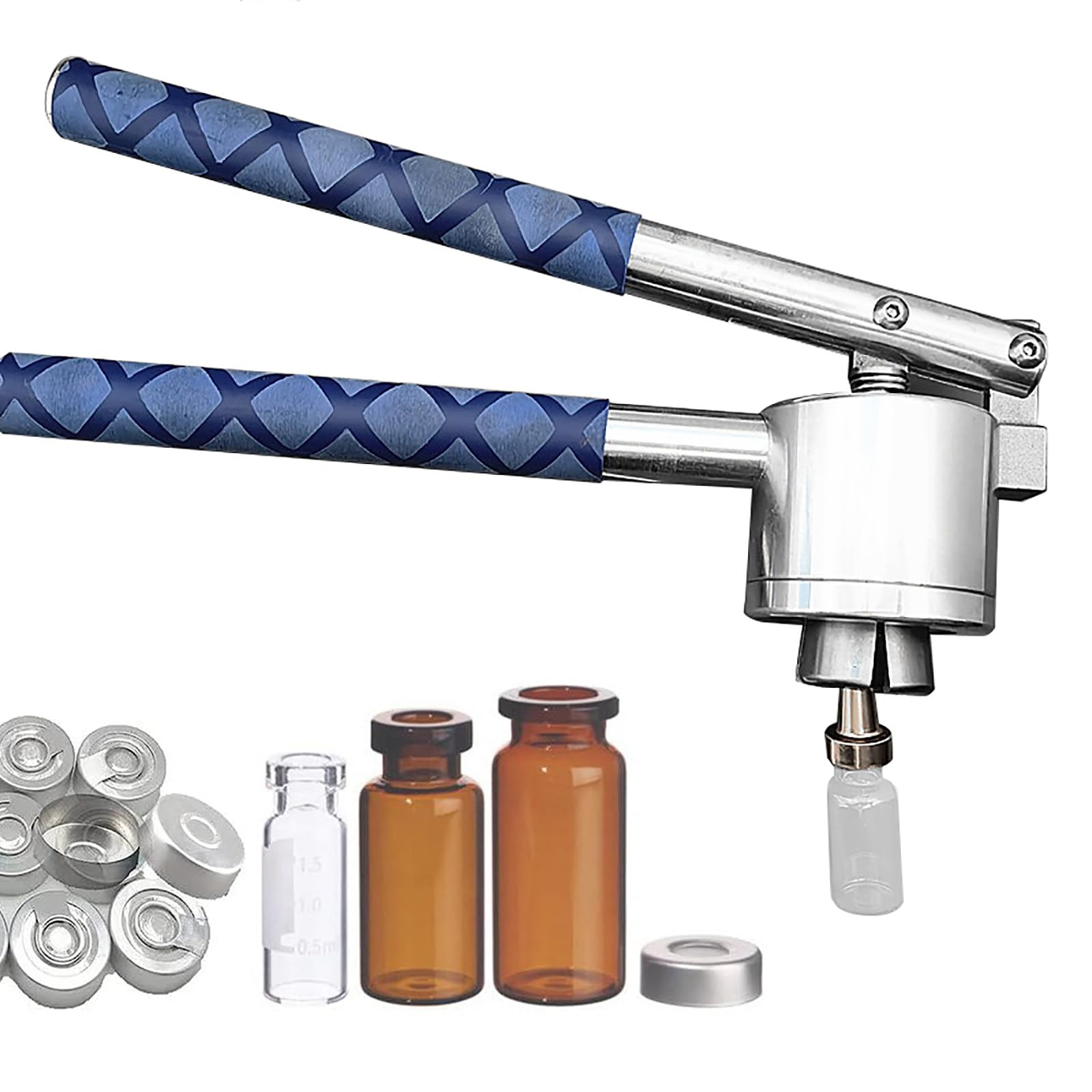 Tappatrice per fiale (13-32 mm), Tappatrice Manuale con Tappo in Alluminio Puro, Strumento per tappare Bottiglie, Tappatura Rapida/Tenuta Regolabile, Adatto Solo per Tappi in Alluminio Puro,Blue-32m