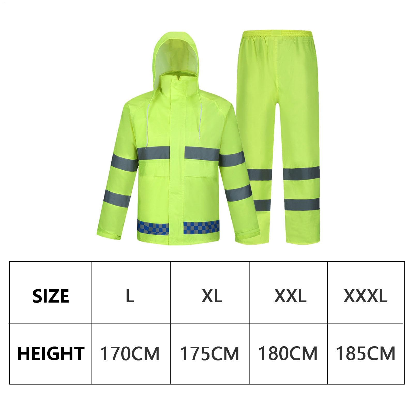 Pantalon de pluie de sécurité - Veste imperméable respirante avec bandes réfléchissantes - Pantalon de pluie réglable, manteau haute visibilité pour le travail, la nuit, la route