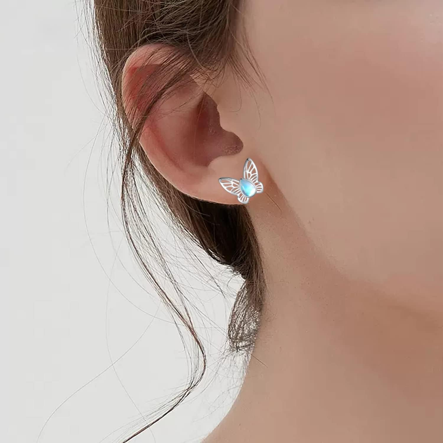 Butterfly Stud Earrings 925 Sterling Silver Moonstone Butterfly Earrings Cute Animal Butterfly Jewelry Gifts for Women - Image 5