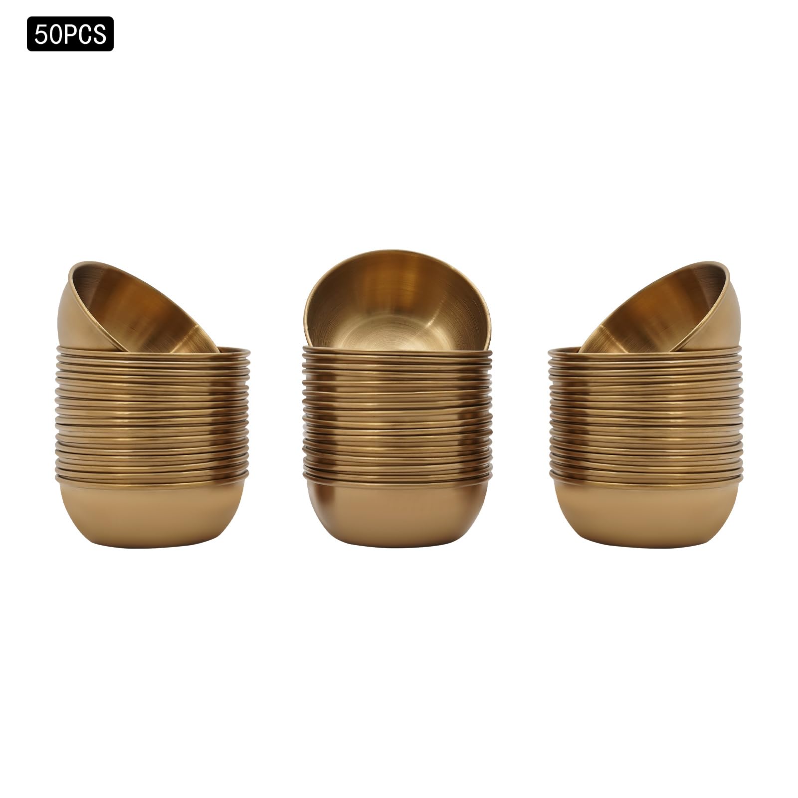 50 sztuk mini miseczek na sosy, małe miseczki do dipów, okrągłe, Ø 8,3 cm/100 ml, ze stali nierdzewnej 304, miseczki do serwowania przypraw, przekąsek, dodatków do sałatek, lodów (złote)