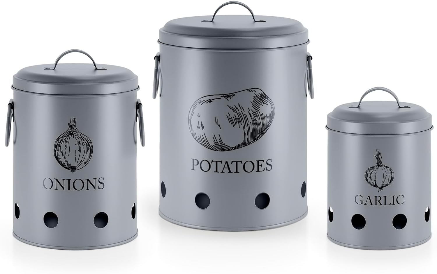 EHC Set of 3 Potato, Onion and Garlic Storage Containers With Lid