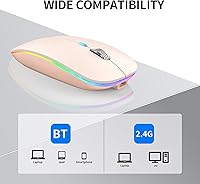 Vista 7 de TENMOS Ratón inalámbrico Bluetooth, LED delgado (Bluetooth 5.1 + USB) 2.4GHz ratón Bluetooth recargable silencioso con adaptador tipo C para Rosa