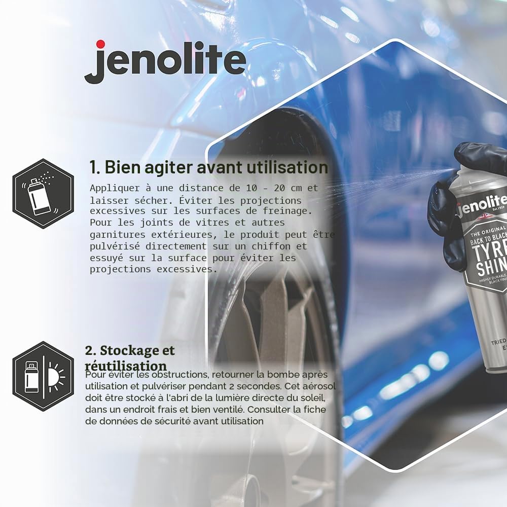 JENOLITE Back to Black Lot de 2 aérosols | Pare-chocs et garnitures + brillance des pneus | Restaure et protège les pare-chocs, garnitures et pneus décolorés | 2 x 500 ml