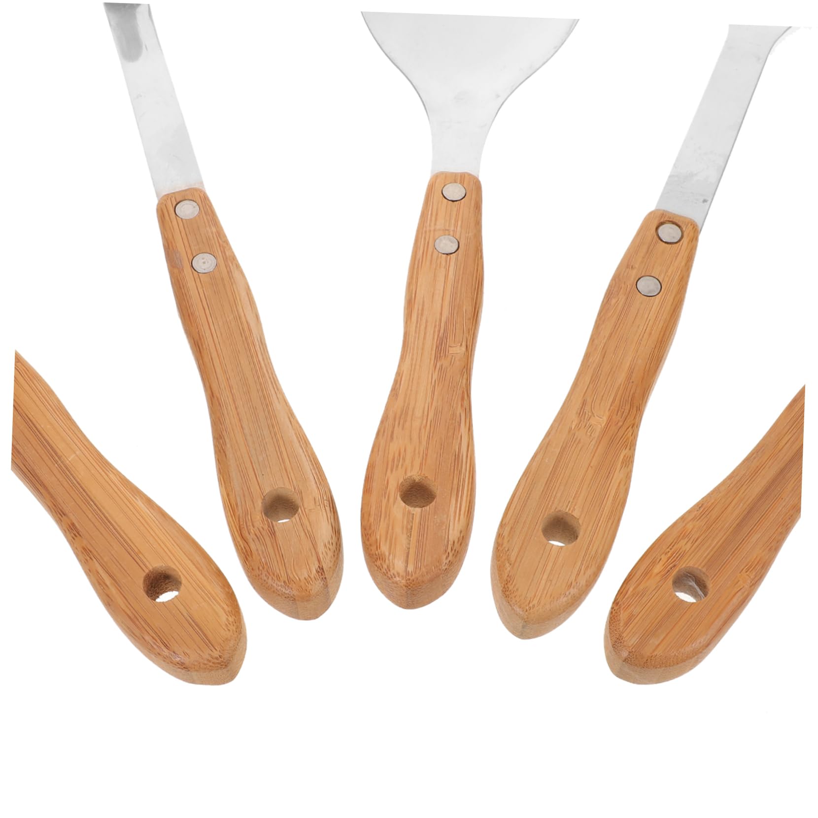 Hemobllo Set di Utensili da Cucina 5 Pezzi con Manico in Bambù in Acciaio Inox, Resistente All’usura e Impugnatura Confortevole, per Casa e Campeggio
