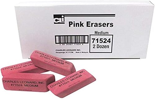 Charles Leonard Borrador, goma natural, forma de cuña rosa, mediano, paquete de 24 (71524)