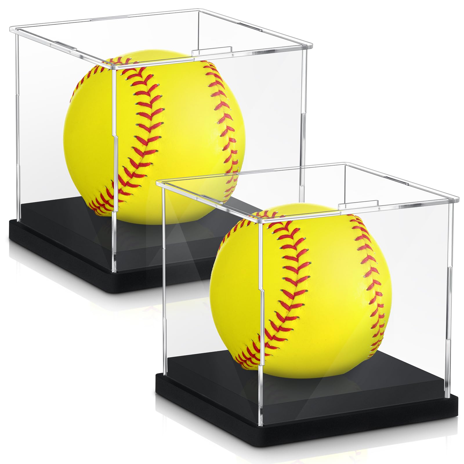 Baderke 2 vitrinas de sóftbol de acrílico para sóftbol, soporte de béisbol, protección UV, caja de bolas de recuerdos, cubo transparente para almacenamiento de pelotas deportivas (retira la película
