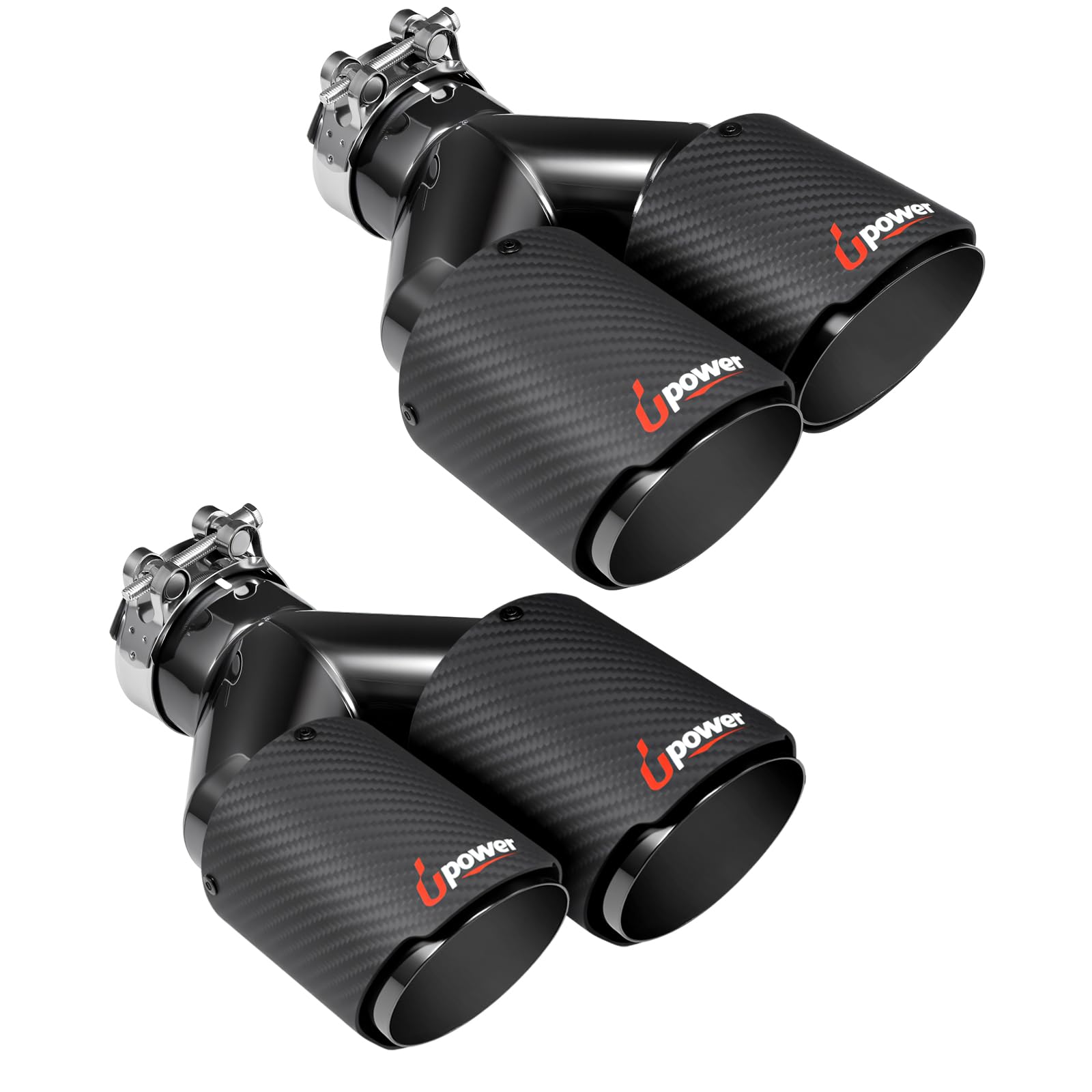 Photo 1 of Upower Pack of 2 Carbon Fiber Exhaust Tip Tailpipe 2.5 Inch Inlet 3.5" outlet 9.8" Length Stainless Steel Exhaust Muffler Tip for Car Truck