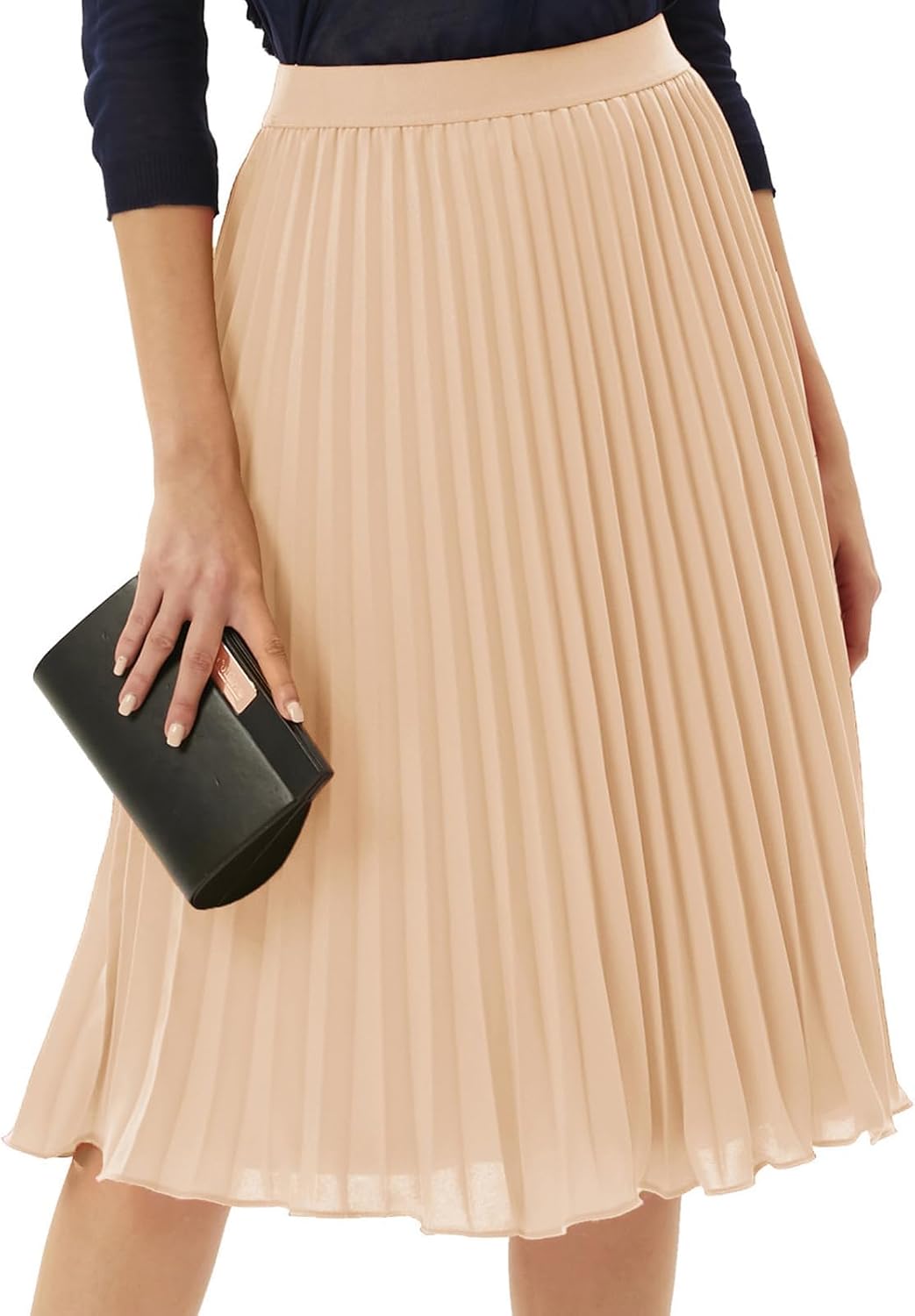 Pleated Skirts for Women Chiffon Aline Swing High Elastic Waisted Flowy Midi Skirt