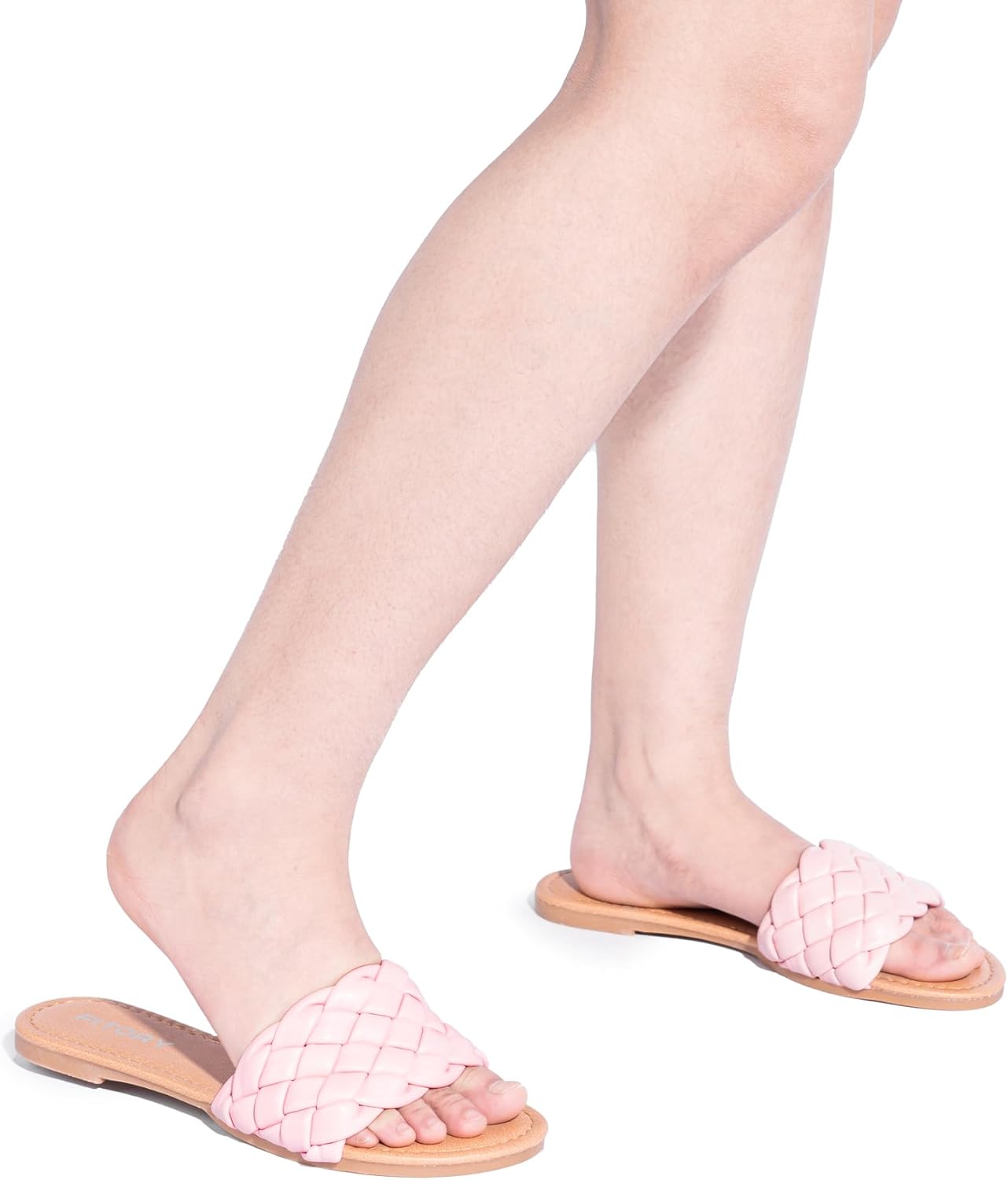 FITORY Womens Flat Sandals Fashion Round Open Toe Slip On Slides with Braided Strap Slippers for Summer Size 6-11 - Image 2