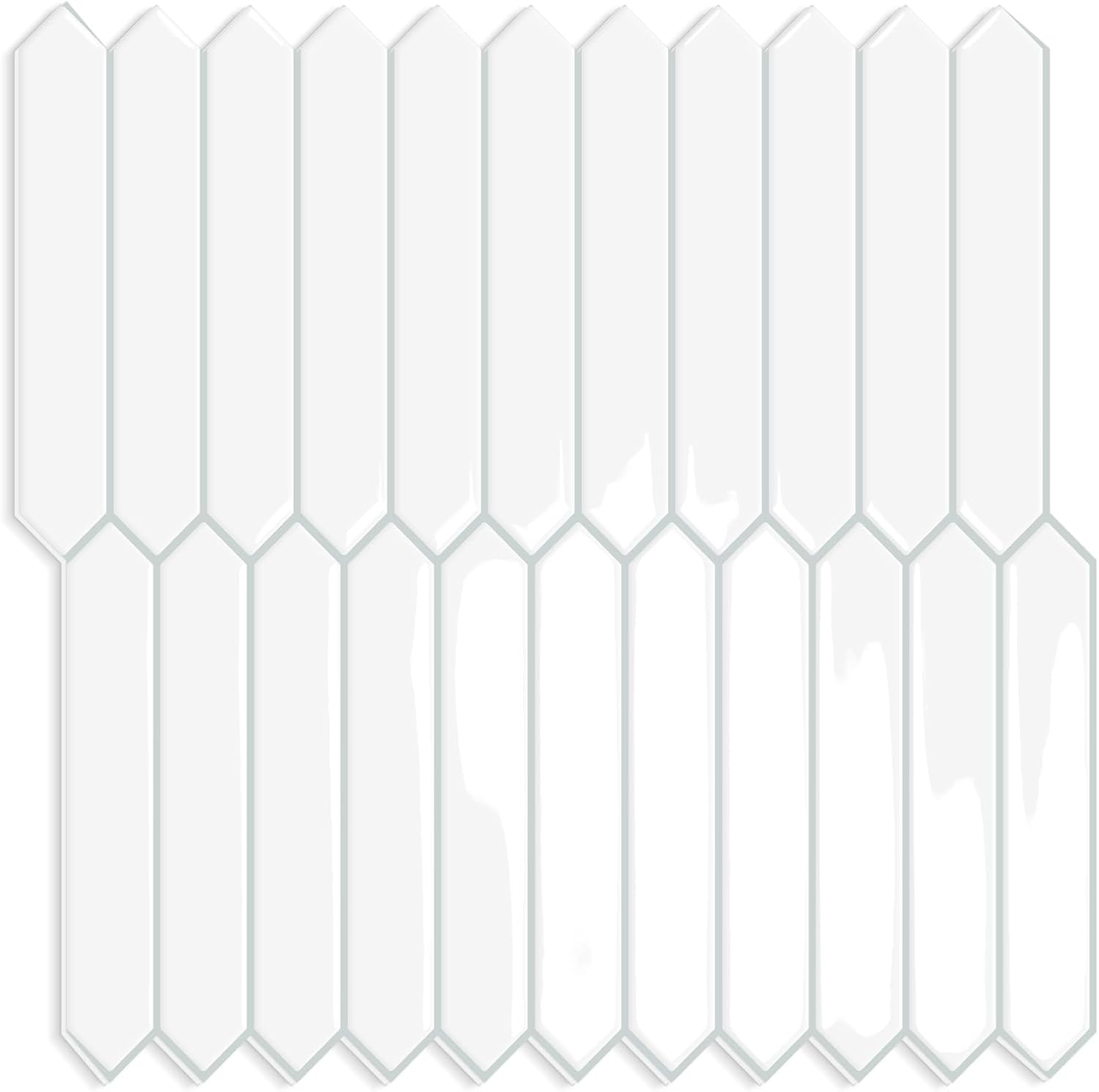 10 Sheet Long Hexagon Peel and Stick Backsplash Tile, 12"x12" 3D Adhesive Glossy Marble Vinyl Stick on Wall Tiles for Bathroom, Kitchen, Living Room (Brown, 12" x 12")
