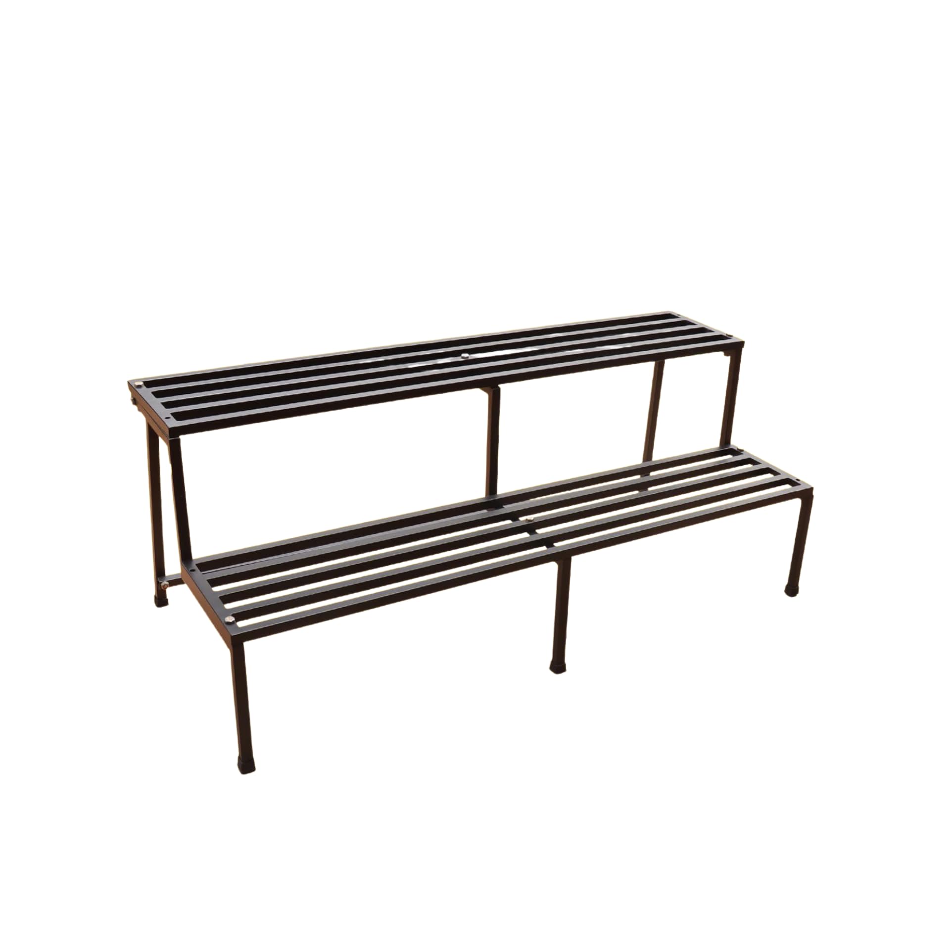 STAND MASTER Metal Black Color Rectangular Shape 2 Step Long Leg Multiple Flower Pot/Gamla Stand for Balcony living room Garden Heavy Pot Holder Stand (42 x 19 cm )