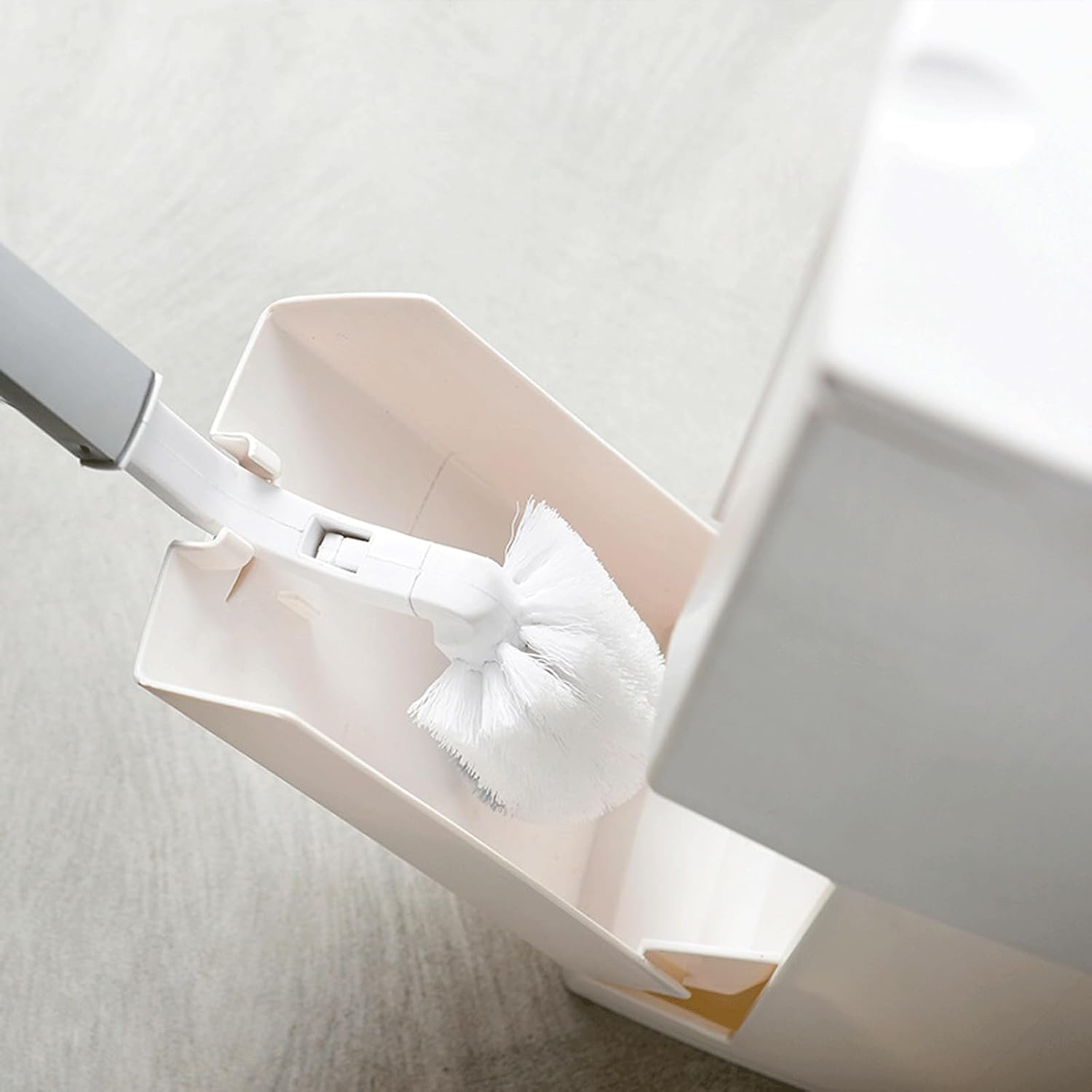 Integrated Toilet Trash Can and Toilet Brush Plastic Push-Open Trash Can Breathable Toilet Brush Caddy image 4
