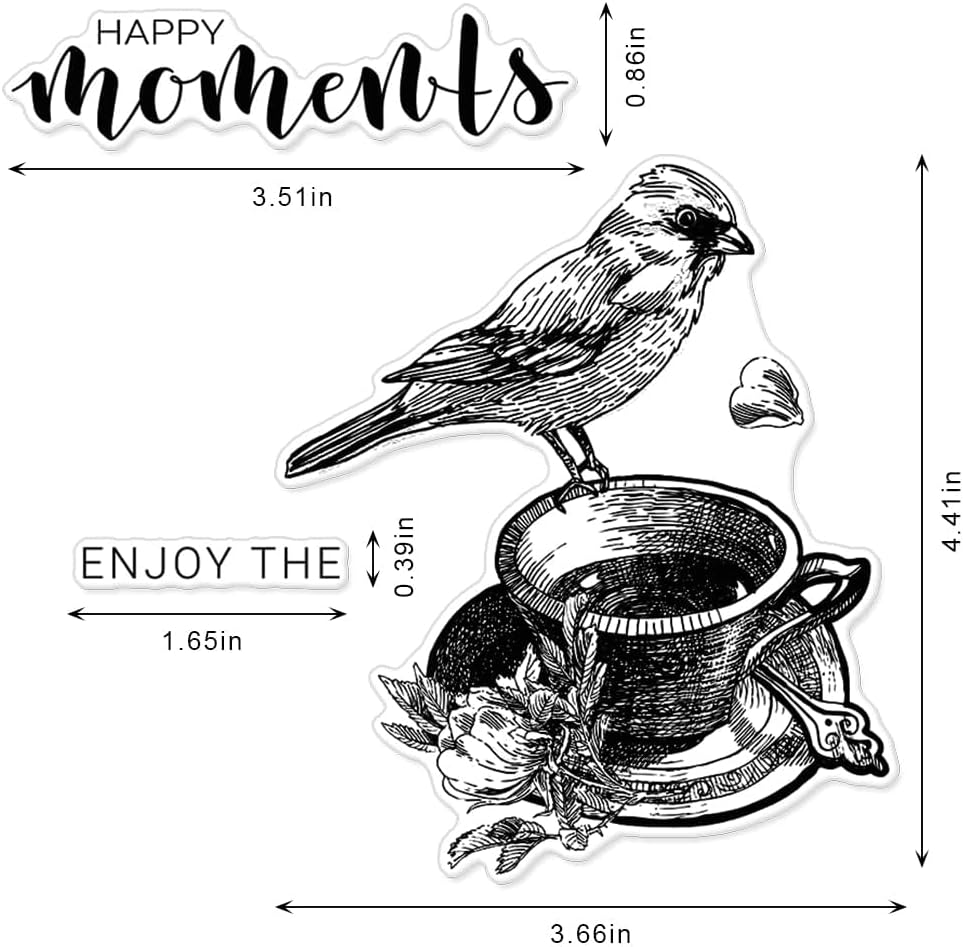 Bird Coffee Cup Clear Stamps for Card Making, Words Letters Transparent Rubber Stamps Tea Cup Leaves Silicone Stamps Seal for DIY Scrapbooking image 2