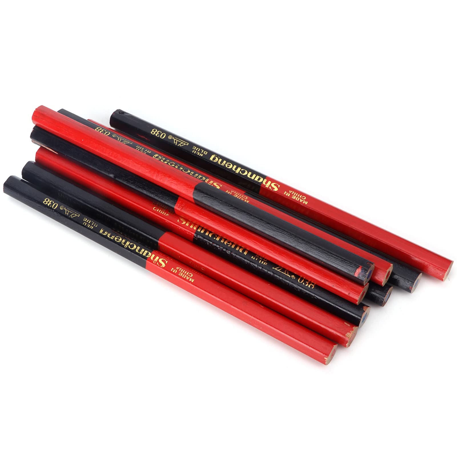 Hilitand 9Pcs Red and Blue Carpenters Pencils Set, 2‑Core Hex 2‑Head Woodworking Mark Pen for Wood, Ceramic Tile, Metal, Glass, Leather, Plastic — Amazon image 8
