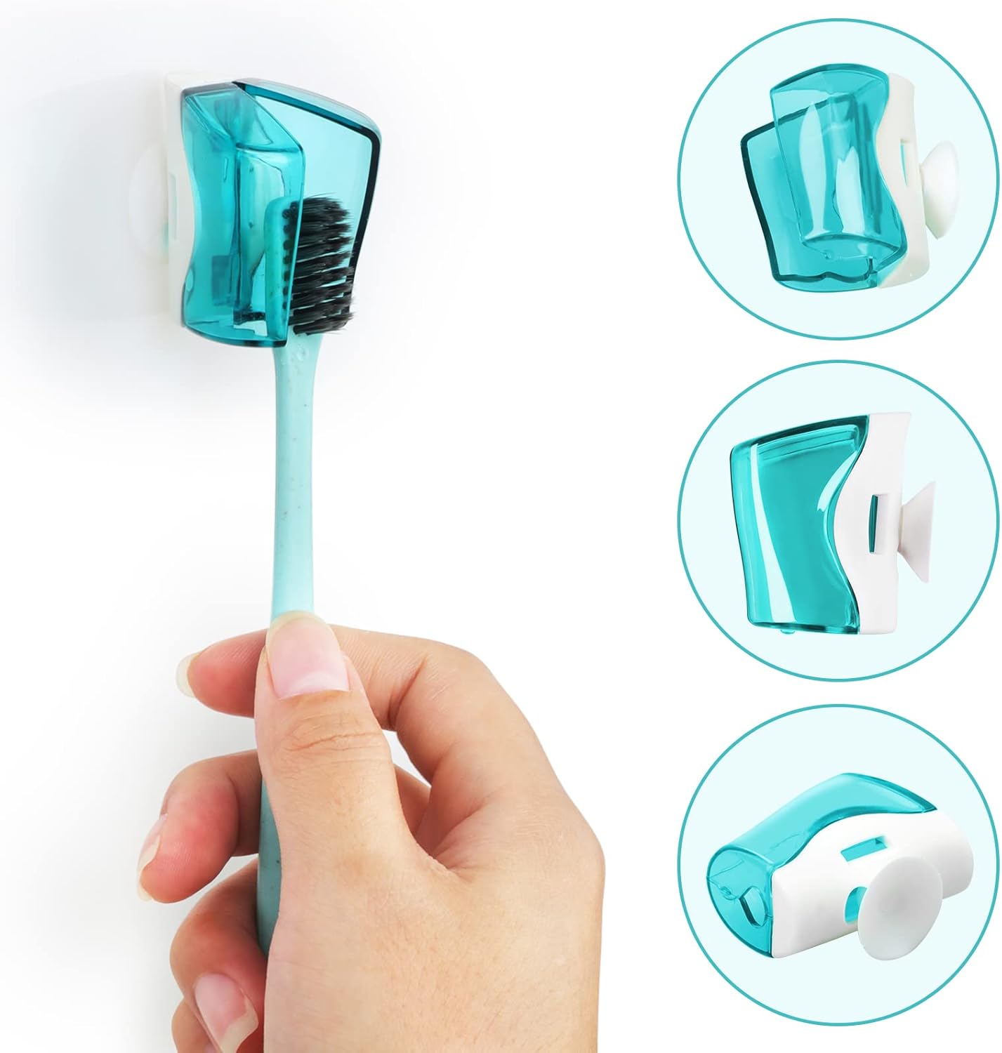 6 Pack Travel Toothbrush Head Covers with Suction Cup Electric and Manual Toothbrush Cover Clip Portable Plastic Toothbrush Protector Cap Brush Pod Case for Traveling, Camping, Bathroom, Home, School