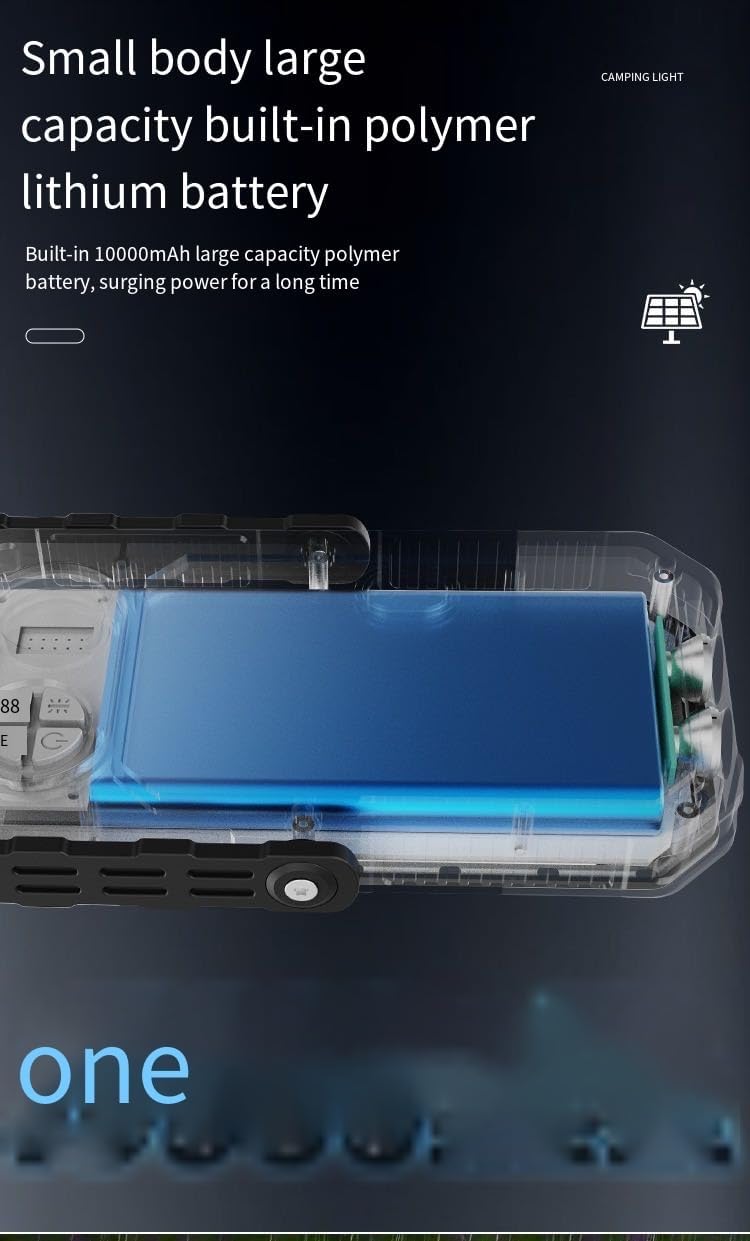 Solar Rechargeable 1200 Lumen Bright LED All-Terrain Camping Hiking Fishing Light, Waterproof, Strong megnet Drop Resistant, 10000mAh USB Phone Charging, Soft Light Mode (1)