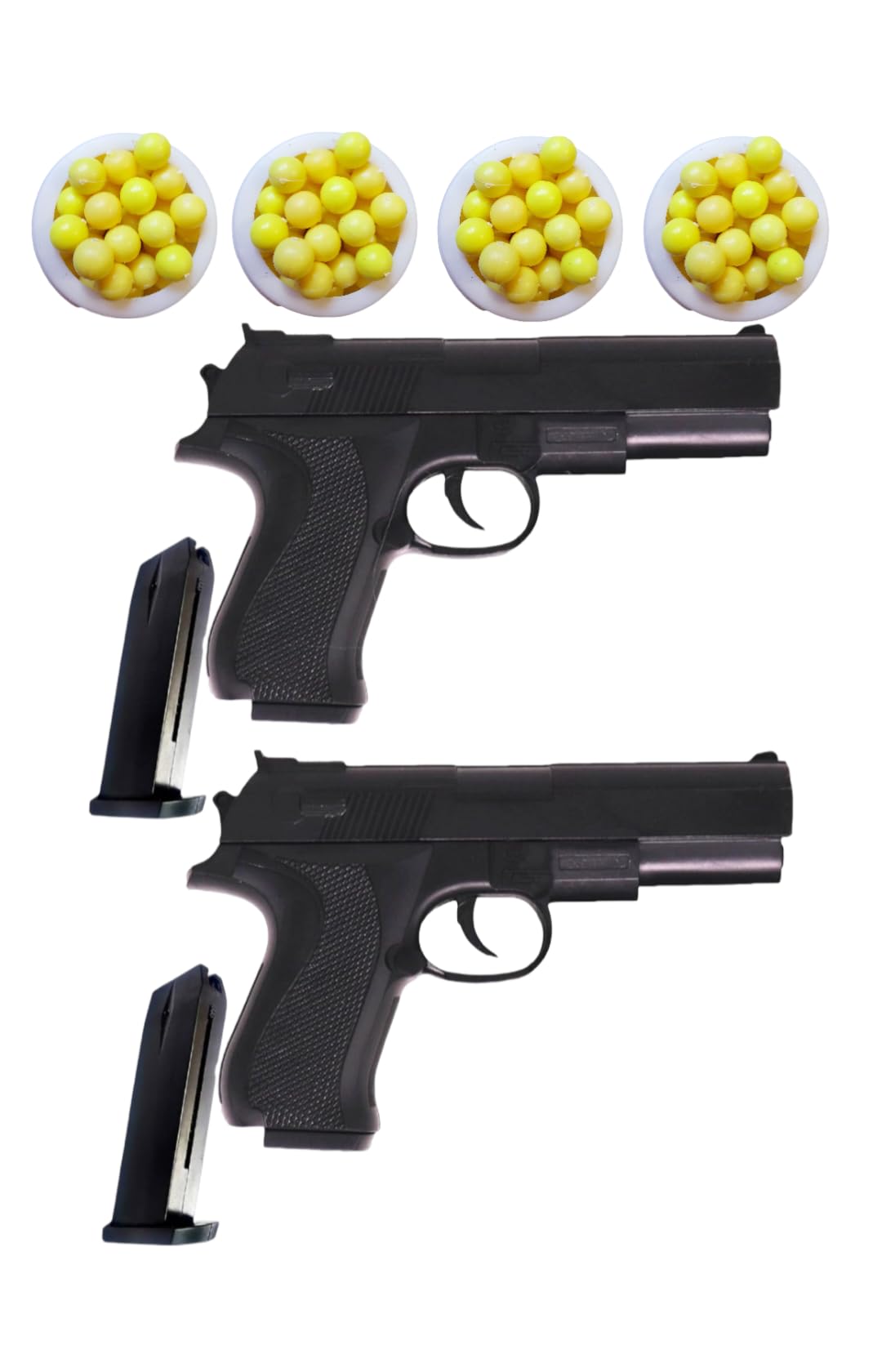 2 Toy Guns for Kids with 250 BB Bullets | Black Air Pistol Toy Set with Removable Magazine | Plastic Shooting Gun Toy for Boys & Girls | Safe Outdoor Indoor Play Set (Pack of 2)