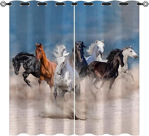 Miniatura 9 de Cortinas opacas con cabeza de caballo para niñas y niños, decoración del hogar, semental, animales, caballos marrones, con ojales, aislamiento