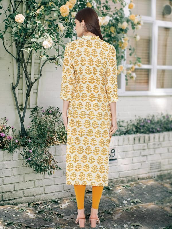 Image of Pinkmint Women Cotton Kurti ll Stright Printed Collared V Neck Kurta ll Stylish Regular Fit Kurti's (Pack of 01)