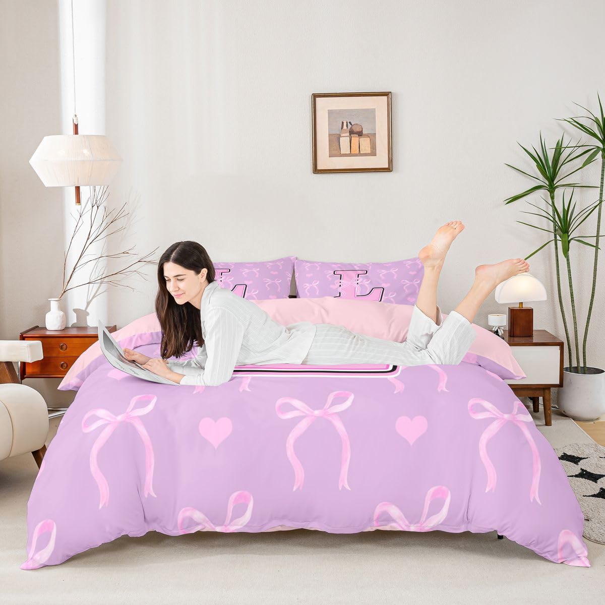 Homewish fioletowa różowa kokarda king size pościel czarna różowa kokardka litera L poszewka na kołdrę zestaw księżniczki kokarda poszewka na kołdrę urocza miłość serce zestawy łóżek