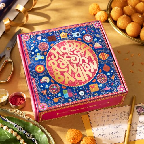 Image of Phool Bandhan Rakhi Gift Hamper for Brother | 10-Item Rakhi Gift Set with 2 Rakhis, Incense, Laddoo & Chikki | Rakhi Gift Box for Brother | Rakshabandhan Gift Hamper with Sweets