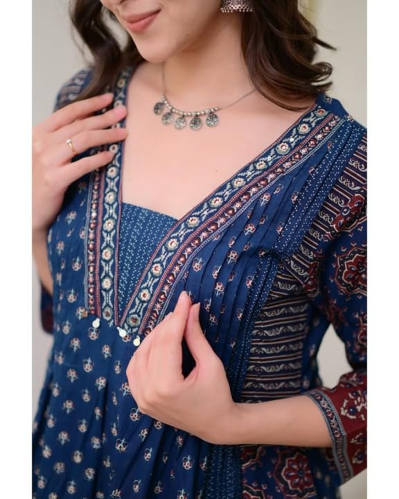 Image of Women's by Pure Cotton Anarkali Kurti Plazo with Dupatta Set.