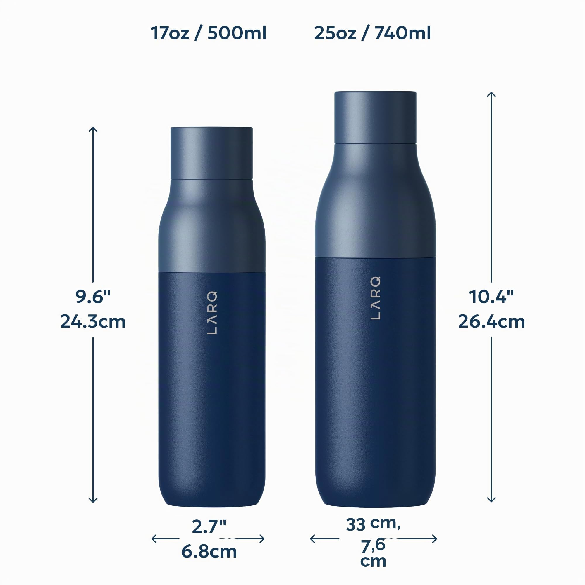 LARQ Bottle Twist Top - Botella de agua de acero inoxidable con aislamiento al vacío y diseño galardonado, termo, 740ml, Monaco Blue