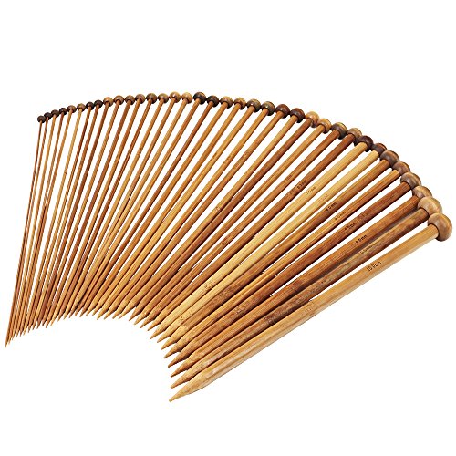 Bamboo Knitting Needles Set, Exquiss 18 Pairs Wooden Circular Knitting Needles With Colored Plastic Tube(31.5”), 36Pcs Single Pointed Bamboo Knitting Needles(9.5”), Include Knitting Tools For Weaving #TOP2