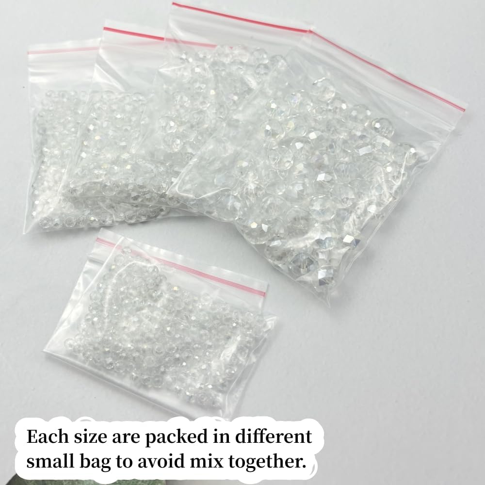 600pcs Crystal Glass Beads 3mm 4mm 6mm 8mm 10mm Rondelle Faceted Crystal Beads Spacer Beads for Necklace Bracelet Earrings DIY Jewelry Crafts Making Supplies(Clear AB) - Image 3