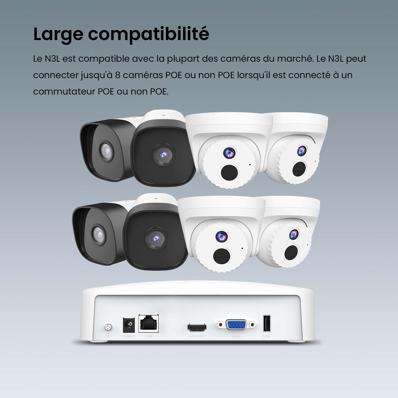 Tenda NVR 8 Canaux - Vidéo Surveillance Enregistreur, Prise en Charge de Caméras jusqu'à 8 MP(4K), H.265 Plus, HDD(jusqu'à 10TB)/Cloud Storage, Connexion de Switch PoE ou de Switch Non-PoE, N3L-8H