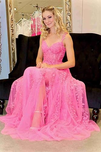 Miniatura 7 de Vestidos de fiesta con tirantes delgados para mujer, apliques de encaje, hombros descubiertos, tul sexy, dividido, largo, formal, vestidos de fiesta