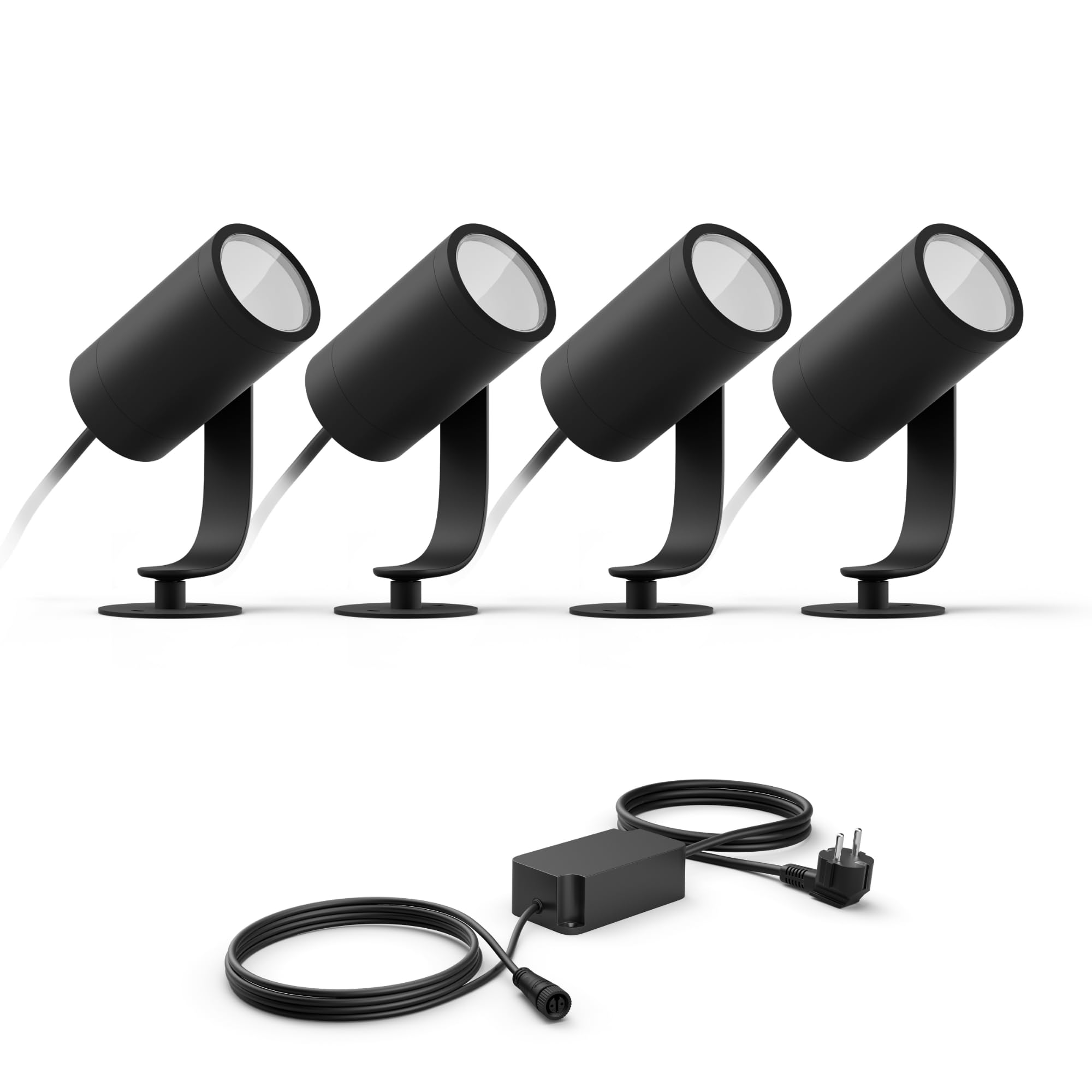 Philips Hue Lily Basis set mit 4 Gartenstrahler (Anthrazit) - Weißes und Farbiges Licht - inkl. 1 Stromkabel - Gartenbeleuchtung - Hue White and Color Ambiance