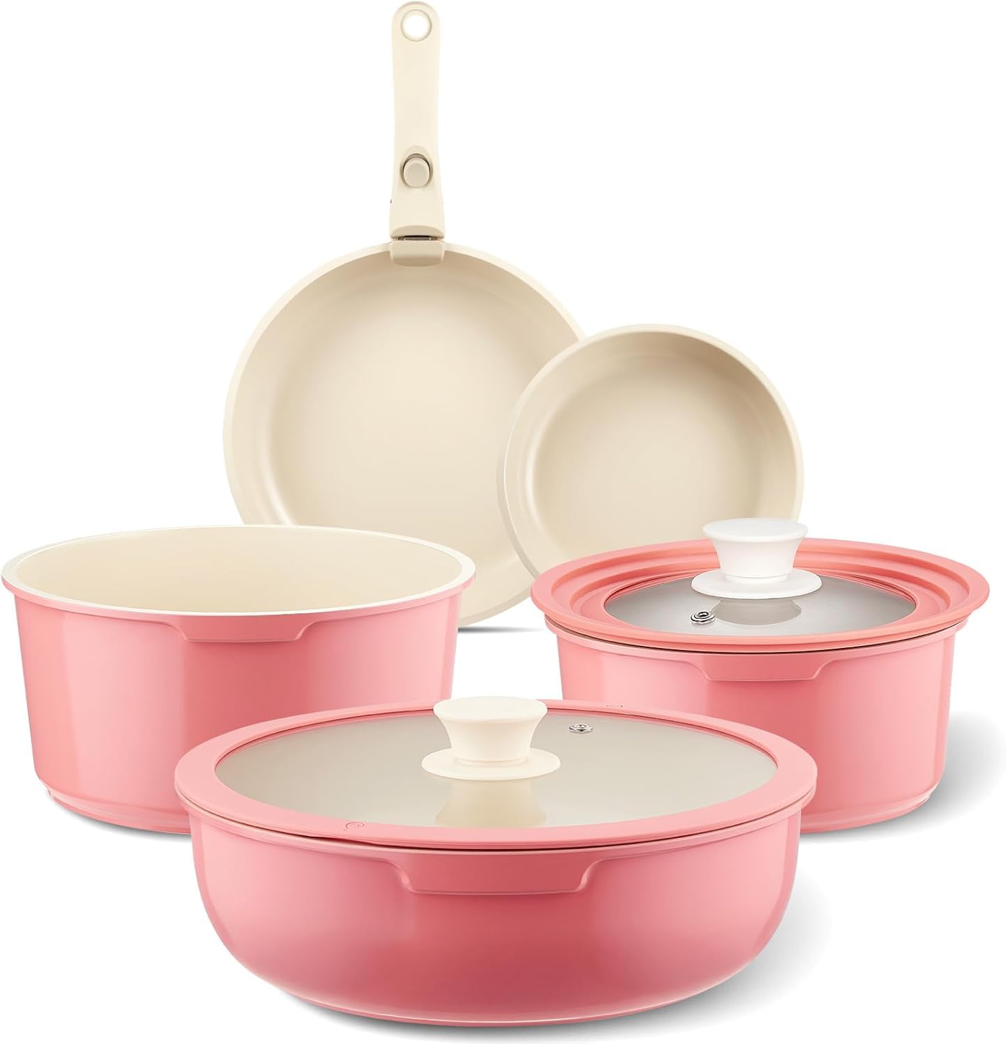 Amazon.com: IKTU Ceramic Pots and Pans Set Non Stick Pink, 8 Pcs